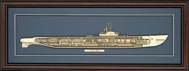 Wood Cutaway Model of USS Gato (SS-212)